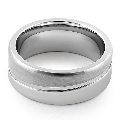 Stainless Steel Polished Offset Groove Satin Finish Band Ring
