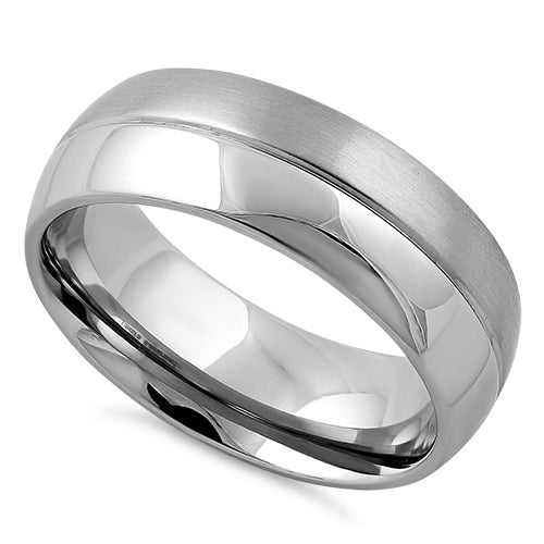 Stainless Steel Polished Satin Finish Groove Band Ring