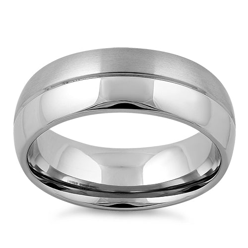 Stainless Steel Polished Satin Finish Groove Band Ring