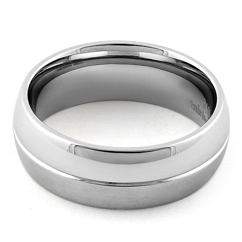 Stainless Steel Polished Satin Finish Groove Band Ring