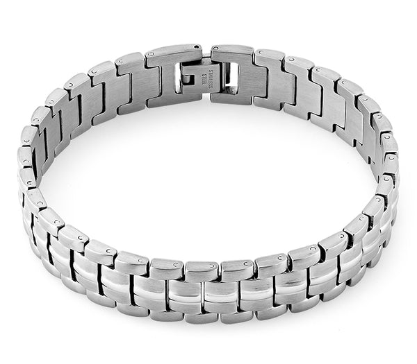 Stainless Steel Ridged Link Bracelet