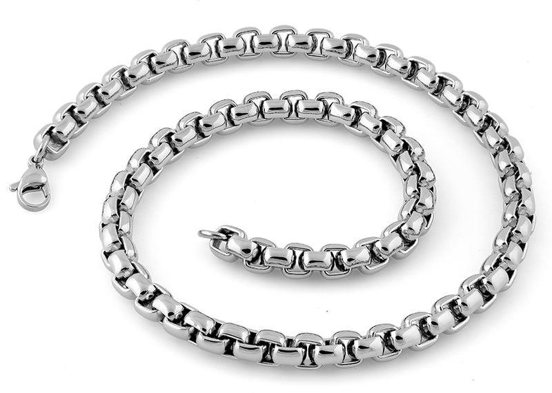 Stainless Steel Rounded Box Link Necklace