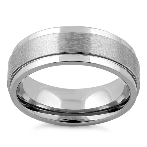 Stainless Steel Stair Step Satin Finish Polished Band Ring