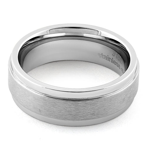 Stainless Steel Stair Step Satin Finish Polished Band Ring