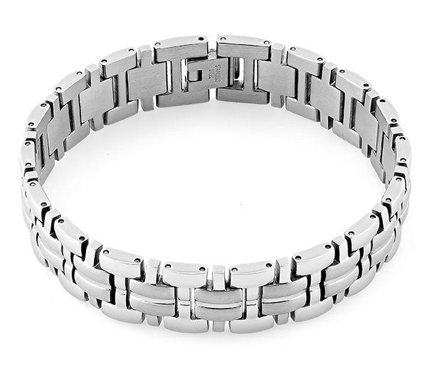 Stainless Steel Thick Groove Square Link Bracelet