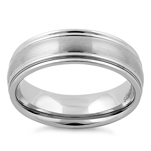 Stainless Steel Thin Grooves Satin Finish Band Ring