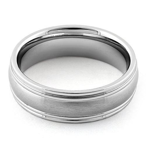 Stainless Steel Thin Grooves Satin Finish Band Ring