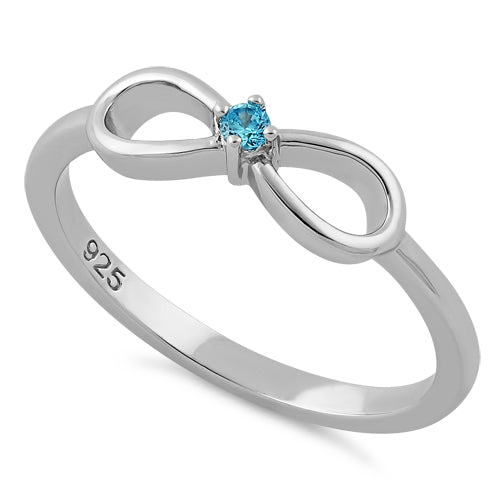 Sterling Silver Infinity Ribbon Aqua Blue CZ Ring