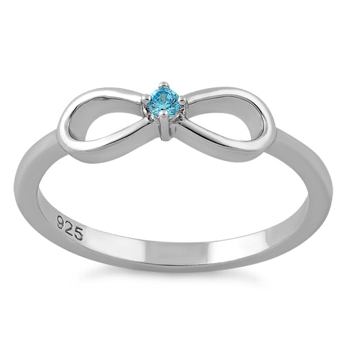 Sterling Silver Infinity Ribbon Aqua Blue CZ Ring