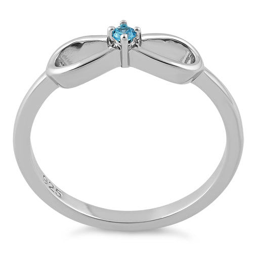 Sterling Silver Infinity Ribbon Aqua Blue CZ Ring