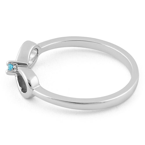 Sterling Silver Infinity Ribbon Aqua Blue CZ Ring