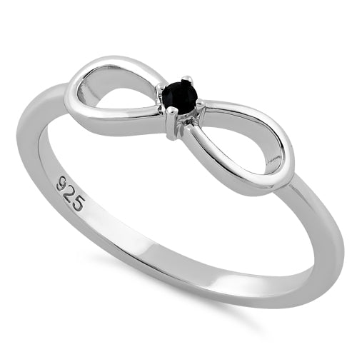 Sterling Silver Infinity Ribbon Black CZ Ring