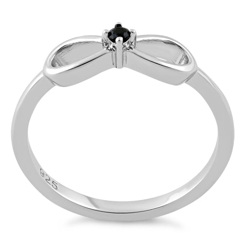 Sterling Silver Infinity Ribbon Black CZ Ring