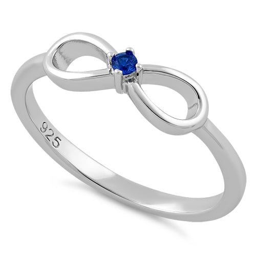 Sterling Silver Infinity Ribbon Blue Spinel CZ Ring