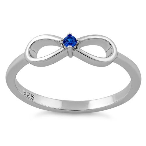 Sterling Silver Infinity Ribbon Blue Spinel CZ Ring