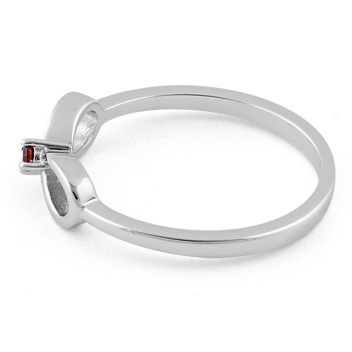 Sterling Silver Infinity Ribbon Dark Garnet CZ Ring