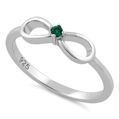 Sterling Silver Infinity Ribbon Emerald CZ Ring