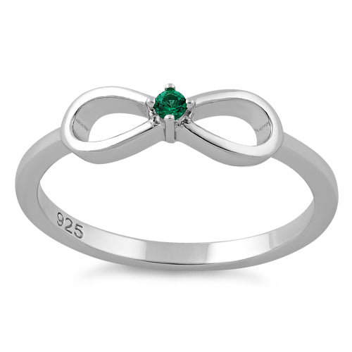 Sterling Silver Infinity Ribbon Emerald CZ Ring