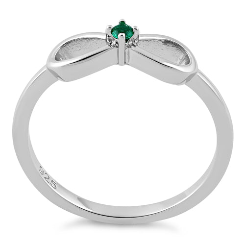 Sterling Silver Infinity Ribbon Emerald CZ Ring