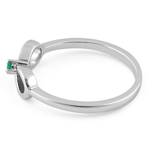 Sterling Silver Infinity Ribbon Emerald CZ Ring