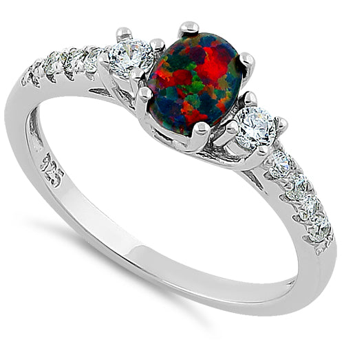 Sterling Silver Encahnted Oval Black Lab Opal CZ Ring