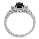 Sterling Silver Encahnted Oval Black Lab Opal CZ Ring