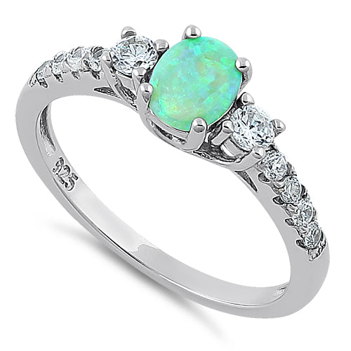 Sterling Silver Enchanted Oval Green Lab Opal CZ Ring