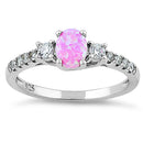 Sterling Silver Encahnted Oval Pink Lab Opal CZ Ring