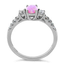 Sterling Silver Encahnted Oval Pink Lab Opal CZ Ring