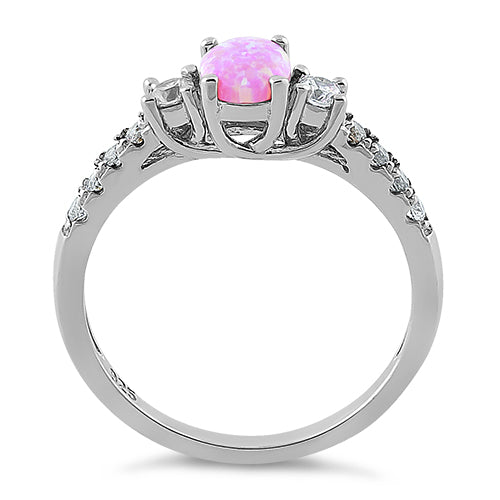 Sterling Silver Encahnted Oval Pink Lab Opal CZ Ring