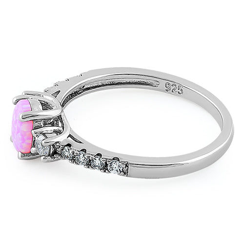 Sterling Silver Encahnted Oval Pink Lab Opal CZ Ring