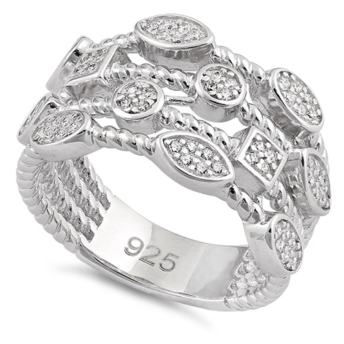 Sterling Silve Multi-Shape Rope Round Clear CZ Ring