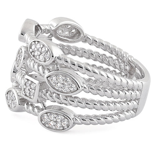 Sterling Silve Multi-Shape Rope Round Clear CZ Ring