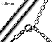Black Rhodium Sterling Silver 16" Box Chain 0.8MM with Extension