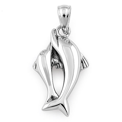 Sterling Silver 2 Dolphin Pendant