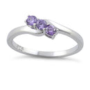 Sterling Silver 3 Amethyst Stones CZ Ring