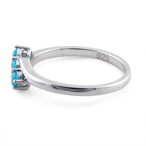 Sterling Silver 3 Aqua Stones CZ Ring