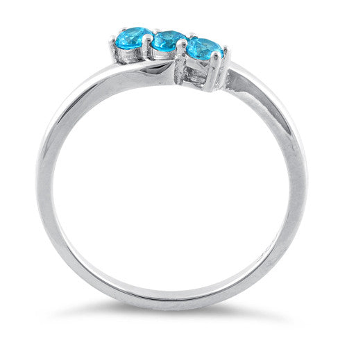 Sterling Silver 3 Aqua Stones CZ Ring