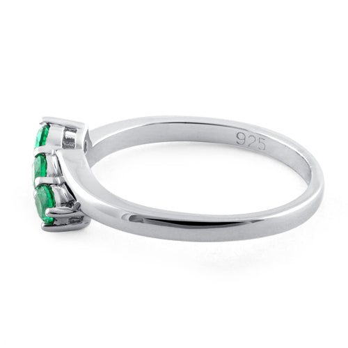 Sterling Silver 3 Emerald Stones CZ Ring