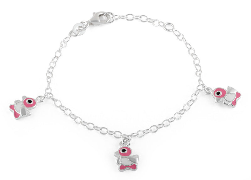 Sterling Silver 3 Multi Color Enamel Ducks Bracelet (Child Size)