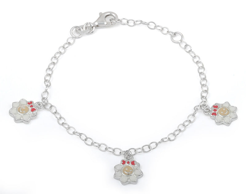 Sterling Silver 3 Multi Color Enamel Smiley Sun Bracelet (Child Size)