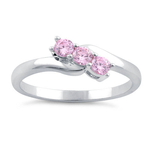 Sterling Silver 3 Pink Stones CZ Ring