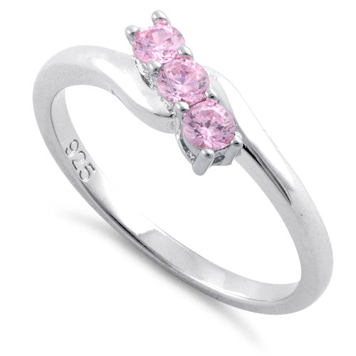 Sterling Silver 3 Pink Stones CZ Ring