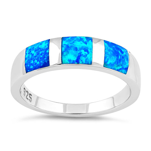 Sterling Silver 3 Square Blue Lab Opal Ring