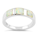 Sterling Silver 3 Square White Lab Opal Ring