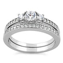 Sterling Silver 3 Stones Engagement Set Ring