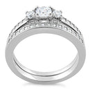 Sterling Silver 3 Stones Engagement Set Ring