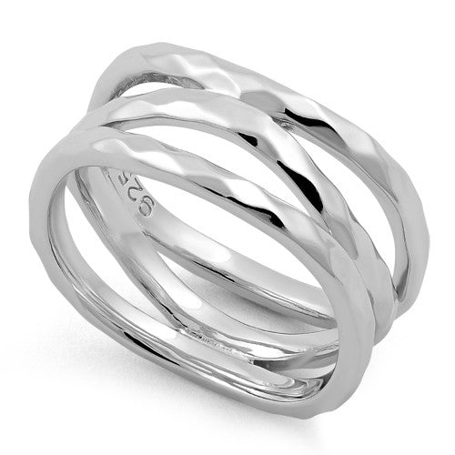 Sterling Silver 3 Wavy Hammered Ring