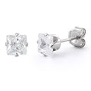 Sterling Silver 4mm Princess Cut CZ Stud Earrings Square