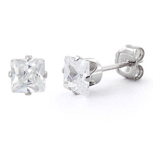 Sterling Silver 4mm Princess Cut CZ Stud Earrings Square